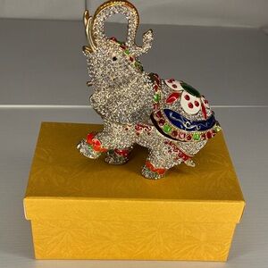 Jeweled Decorative Elephant Figurine in Gold with Multicolor Accents jewelry box